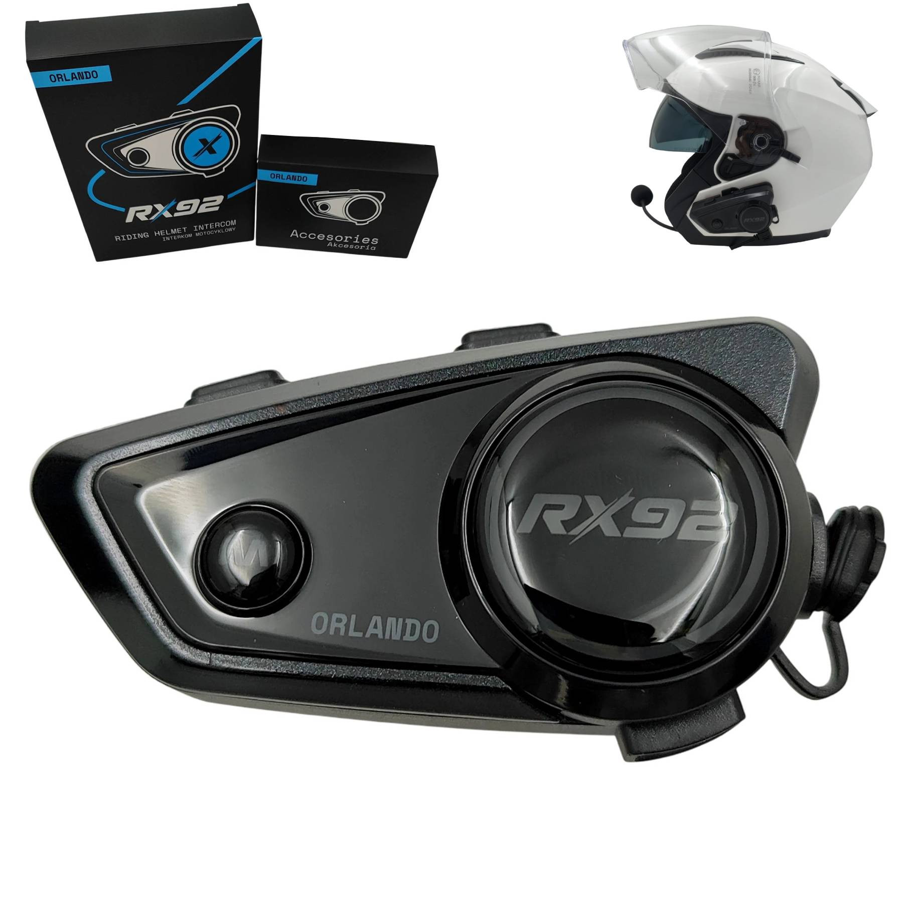Interkom motocyklowy RX92 Orlando zestaw głośnomówiący do kasku Bluetooth 600 m (audio PL)